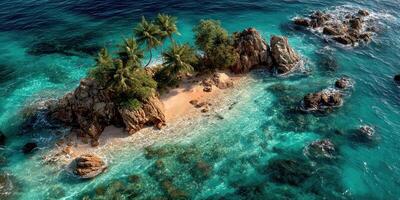 Serene tropical island surrounded by crystal clear turquoise waters on a sunny day photo