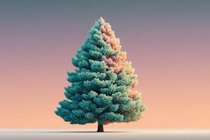 Majestic evergreen tree against a pastel twilight sky during a serene evening photo