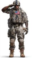 Soldier in tactical gear saluting with pride during a ceremonial event in a military setting photo