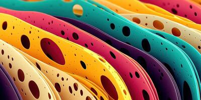 Colorful layers of perforated paper displaying various vibrant hues and designs in a creative workspace photo