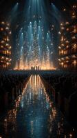 Grand performance at a historic theater with dazzling lights and an engaged audience on an elegant evening photo