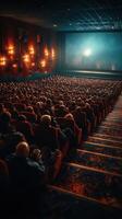 Audience fills a grand cinema hall for an exhilarating film premiere on a vibrant evening photo