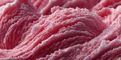 Abstract representation of pink sugar crystals resembling waves under a magnifying lens in an artistic display of texture and color photo