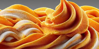 Delicious orange swirl soft serve dessert with creamy texture and vibrant color enjoyed on a sunny day photo