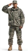 Military personnel saluting in winter uniform during morning training session at a military base photo