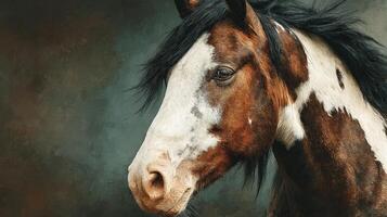 Majestic brown and white horse captured in profile against a textured backdrop photo