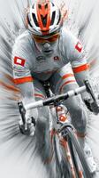 Cyclist racing through water splash during a competitive event on a sunny day photo