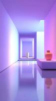 Modern interior corridor with vibrant lighting and minimalist decor creating an artistic atmosphere photo