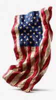 Worn American flag unfurled with vibrant colors highlighting its rich history and symbolism photo