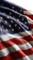Waving American flag gently fluttering in the breeze with detailed texture and vivid colors captures national pride and symbolism photo