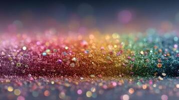 Colorful glitter forms a vibrant background with shimmering hues during a creative craft session photo