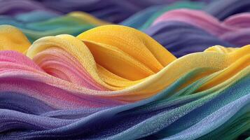 Colorful silk-like fabric waves create a vibrant abstract display in a dynamic arrangement of hues and textures photo