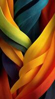 Vibrant strands of color intertwine in an abstract formation showcasing artistic creativity and flow photo
