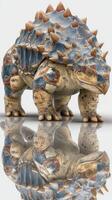 Unique armored creature stands on reflective surface showcasing detailed textures and design during bright light conditions photo