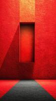 Vibrant red architectural space with contrasting shadows and geometric window design photo