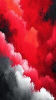 Bright abstract artwork featuring red, black, and white colors with a cloud-like texture photo