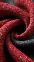 Soft and textured fabric in swirling red and black patterns suitable for elegant fashion and home decor applications photo