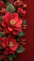 Vibrant red flowers display intricate details against a textured backdrop creating a striking visual composition photo