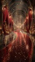 Elegant ballroom adorned with festive decorations and glowing lights during a winter celebration photo