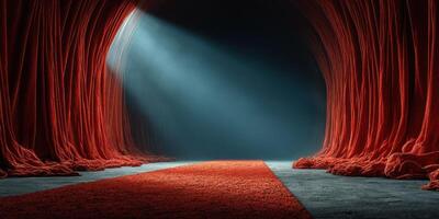 Red carpet entrance illuminated by dramatic lighting in a theater space photo