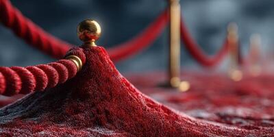 Elegant red carpet ropes guide guests at an exclusive event venue in the evening photo