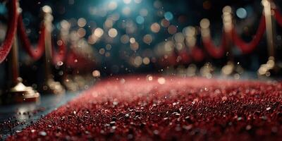Red carpet at a glamorous event with sparkling lights and elegant decor showcasing a prestigious atmosphere photo