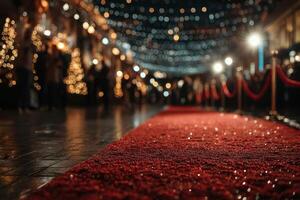 Elegant evening at a festive red carpet event with twinkling lights and decorations in a vibrant atmosphere photo