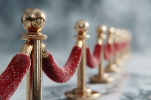Elegant red carpet ropes with golden stanchions create a luxurious atmosphere for an event photo