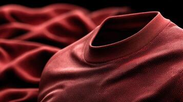 Red fabric texture with close-up of a folded garment on a dark background showcasing depth and detail photo