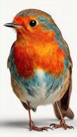 Vibrant robin stands gracefully, showcasing its colorful feathers in a bright setting, capturing a moment of nature's beauty photo