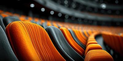 Empty arena seats create a striking pattern of orange and gray in a modern sports venue before the game starts photo