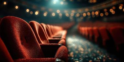 Empty theater seats create a sense of anticipation in a historic venue during a quiet evening performance photo