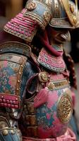 Intricate samurai armor on display at a cultural exhibition in Japan showcasing traditional craftsmanship and artistry photo