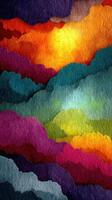 Vibrant abstract landscape with colorful layers of clouds and sunset hues reflecting a serene evening atmosphere photo