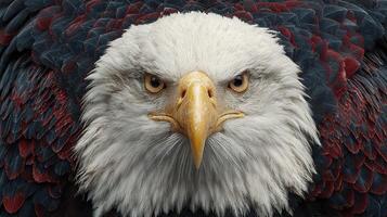 Majestic bald eagle showcasing fierce expression with detailed plumage in natural habitat photo