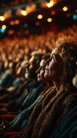 Audience captivated by performance during theatrical production in a crowded venue photo
