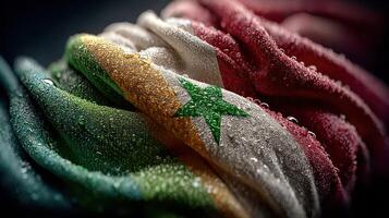 Waving flag of Senegal adorned with water droplets in soft light photo
