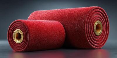 Bright red rolls of sandpaper showcase their texture and quality for crafting and DIY projects in a studio setting photo