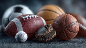 Diverse assortment of sports balls displayed together for enthusiasts in a dynamic setting photo