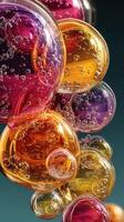 Colorful bubbles rise in a vibrant display of light and texture against a dark background photo