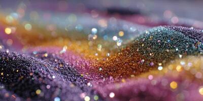 Colorful glitter spreads across a textured surface, creating an enchanting visual display of sparkle and shine in playful hues photo