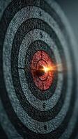 Precision aim captured on a dartboard close-up with light reflection at indoor venue during focused practice session photo