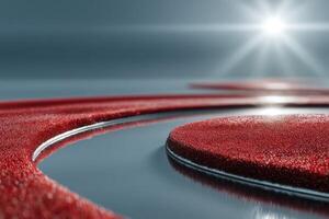 Textured red surfaces reflect light in an abstract setting with a smooth transition to a calm background photo