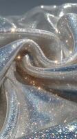 Shimmering fabric with sparkling textures creating a mesmerizing visual effect under soft lighting photo