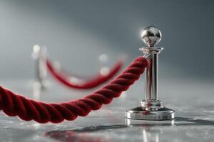 Elegant barrier with red rope showcases a formal entrance at a venue during an evening event photo