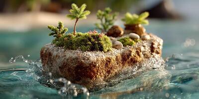 Small island with lush greenery surrounded by water on a sunny day showcasing natural beauty and tranquility photo