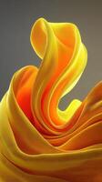 Vibrant yellow fabric swirling in a dynamic arrangement against a neutral background photo