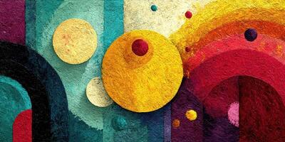 Colorful abstract artwork featuring vibrant circles and shapes with textured background photo