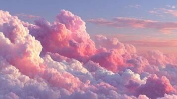 Colorful clouds at dawn fill the sky with a soft pink hue above the horizon during early morning hours photo