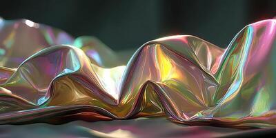 Shimmering metallic fabric lays elegantly on surface under soft lighting in a creative setup photo